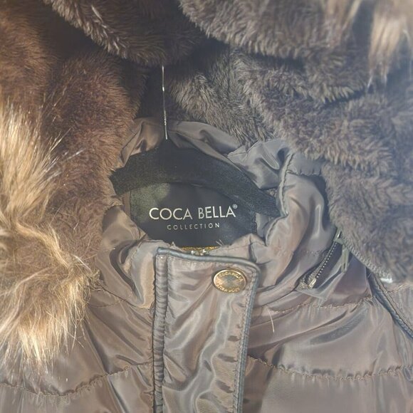 Coca Bella Detachable Hooded Faux Fur Belted Jacket Women's Size EG Dark Olive - Picture 7 of 8